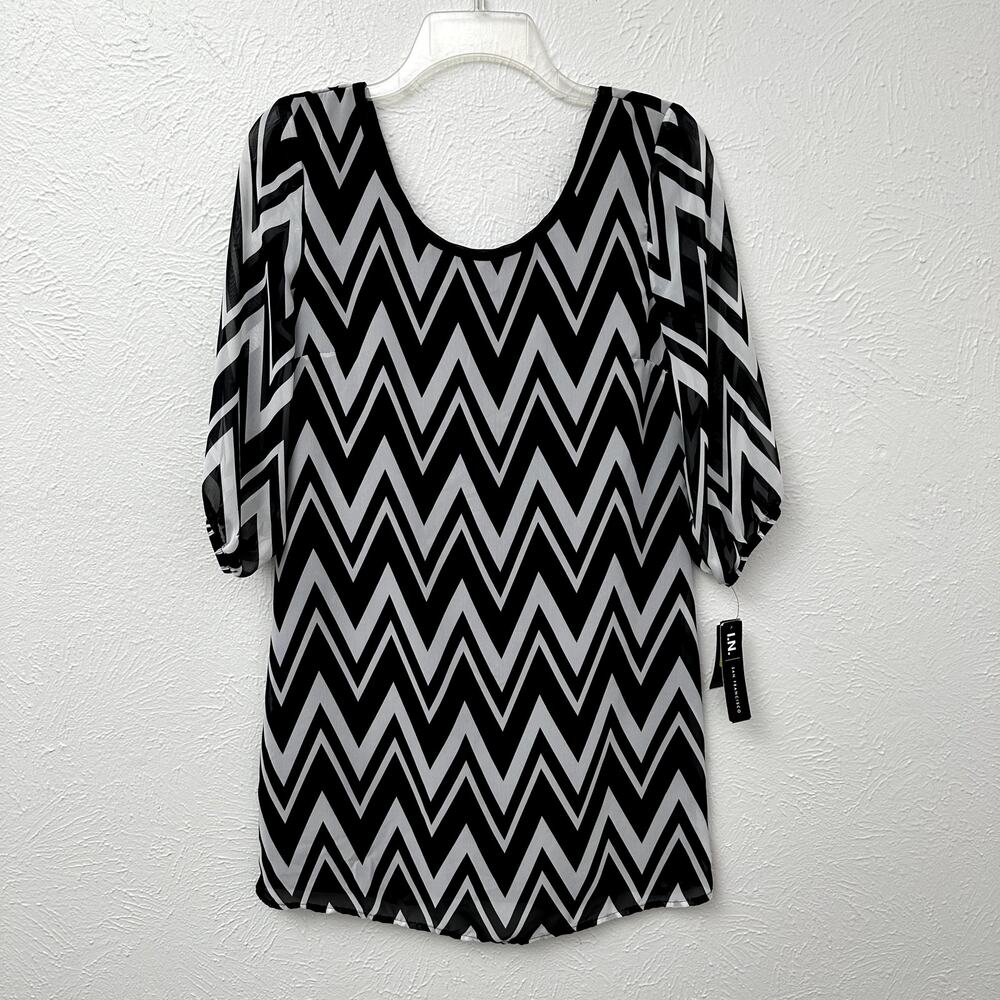 NWT I.N. San Francisco Black and White Chevron Dress